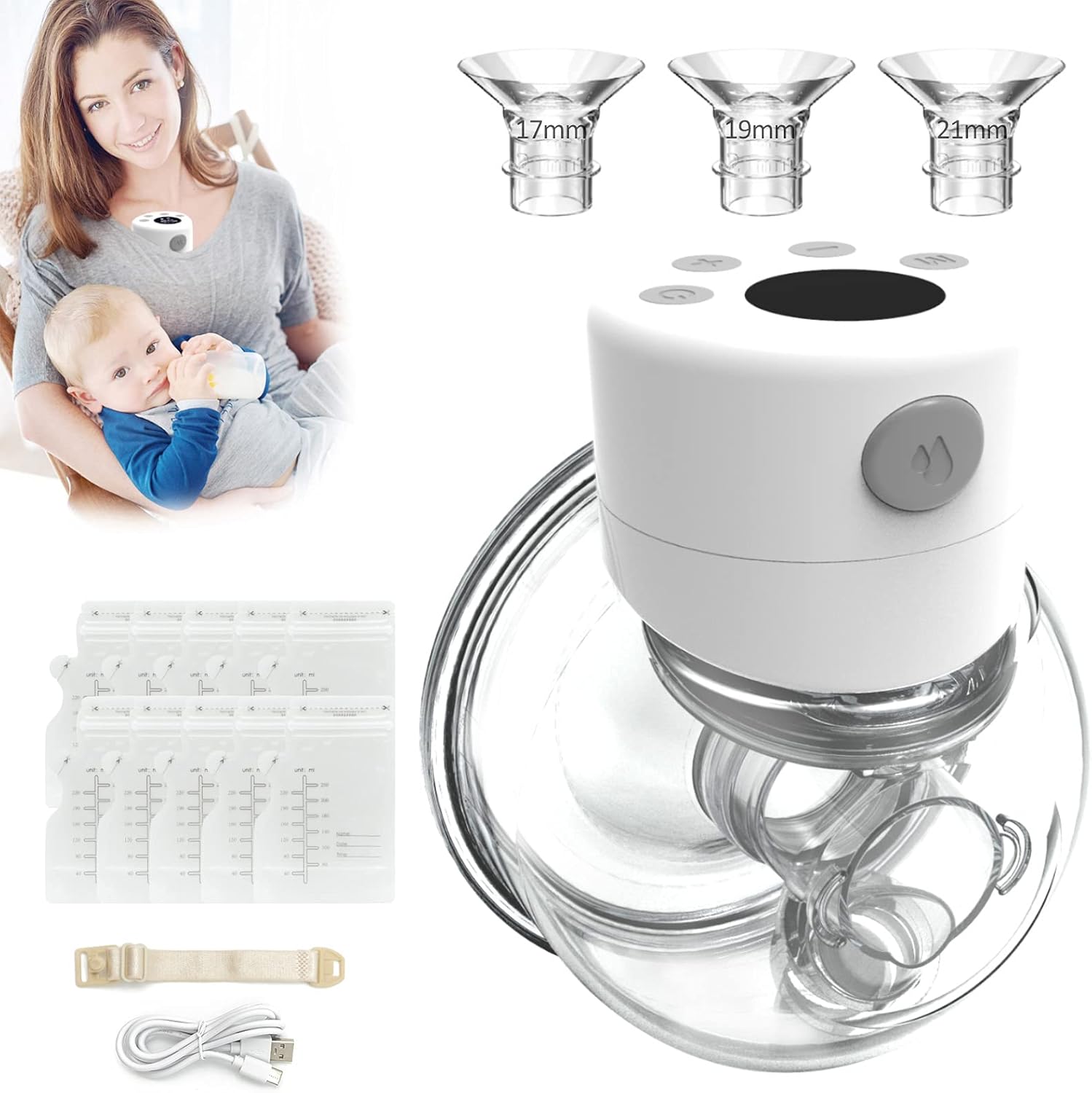 LORYHALL Electric Wearable Breast Pump, Hands Free Electric Breast Pump, Portable Breastfeeding Can Be Worn in-Bra, Spill-Proof Ultra-Quiet Pain Free