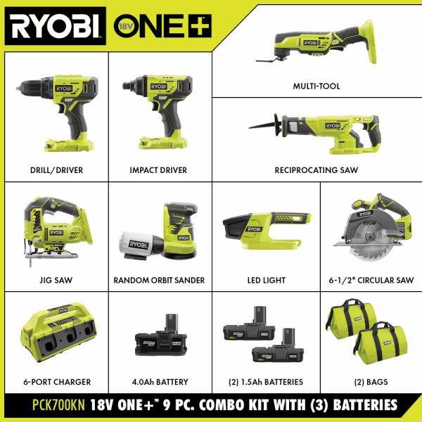 Ryobi p1819 18V one + lithium ion combination Kit (9 tools: drilling / driver, impact drill, reciprocating saw, circular saw, multi tool