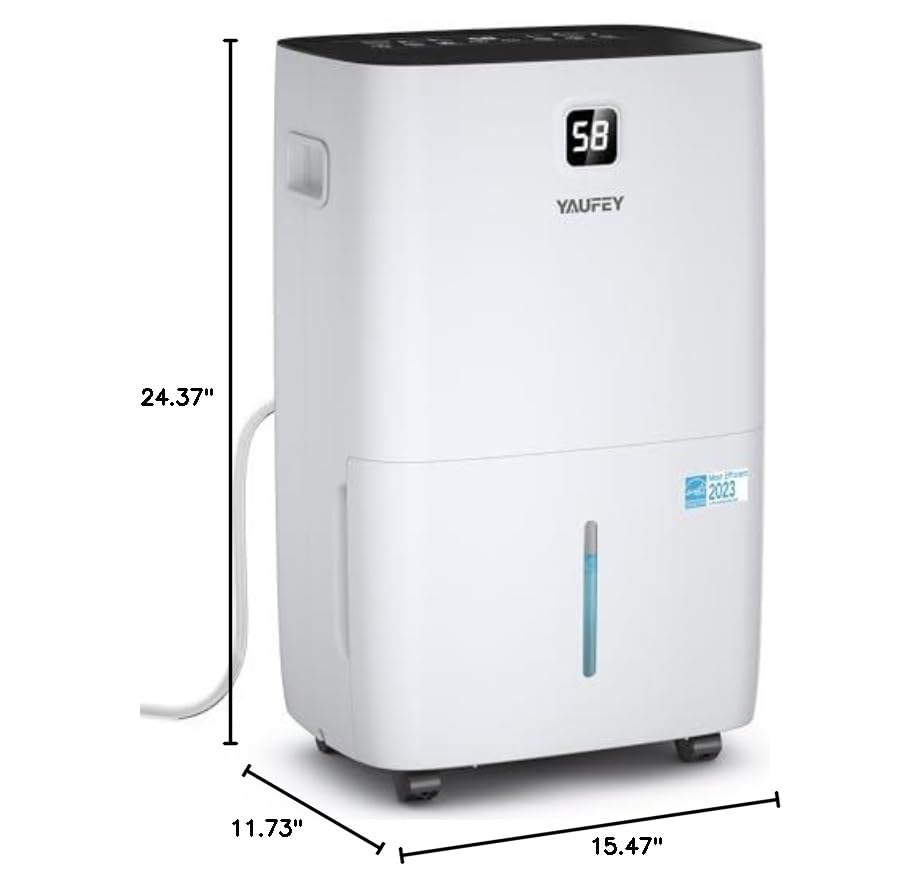 Yaufey 2500 Sq. Ft Home Dehumidifier for Medium to Large Rooms and Basements with Auto or Manual Drainage, 0.48 Gallon Water Tank Capacity