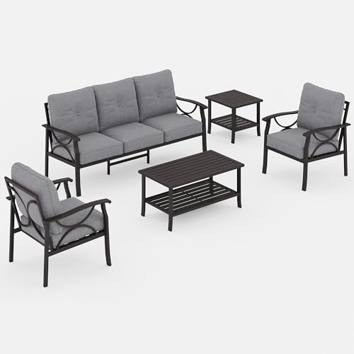 Wisteria Lane 5-Piece Outdoor Patio Furniture Set, Outdoor Metal Sectional Furniture with Cushions