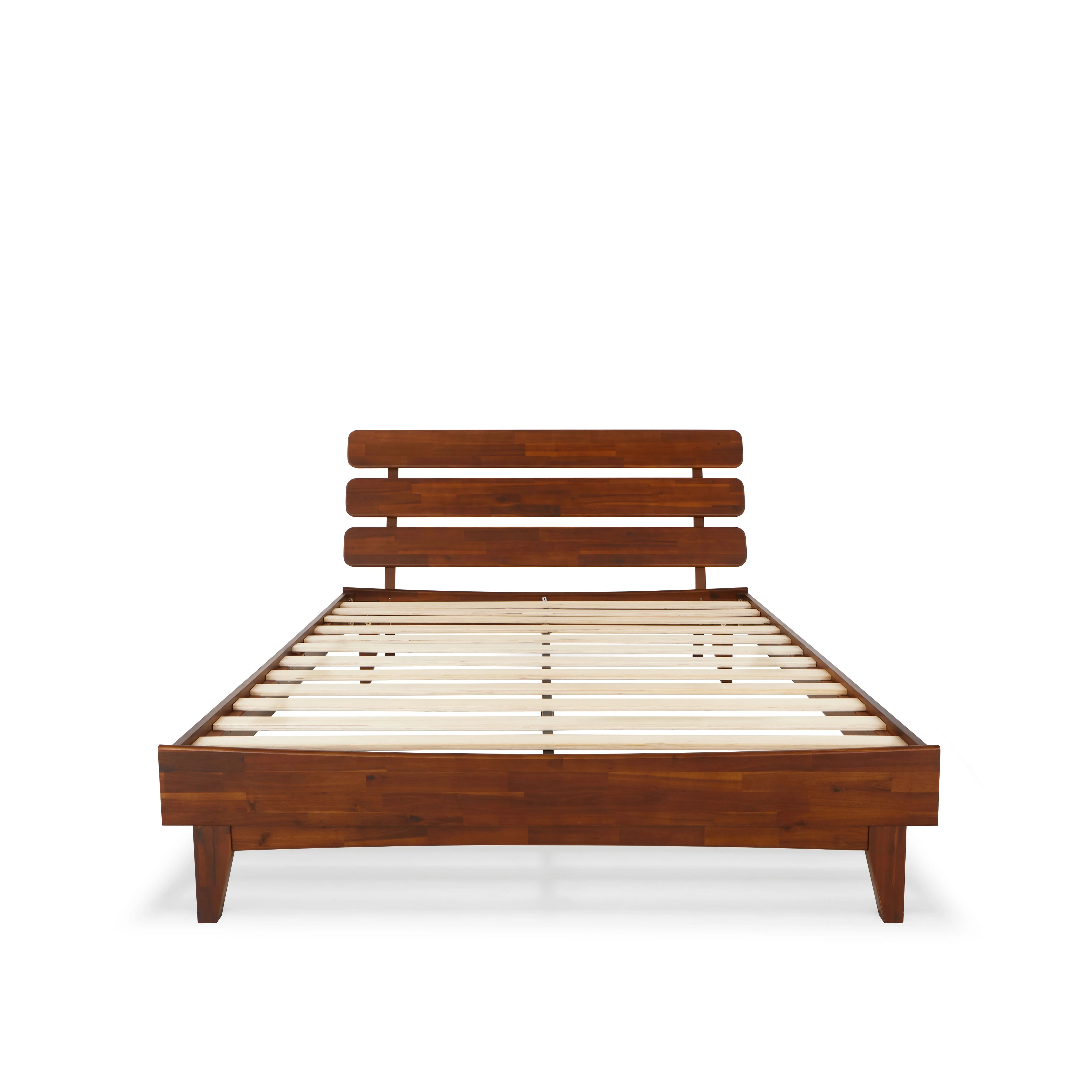 BME Dalen 45" Bed Frame Queen, Adjustable Headboard, Mid-Century, Solid Wood, Dark Choco
