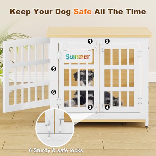 EasyCom 48"/42"/33" Dog Crate Furniture with Name Tag, Heavy Duty Dog Kennel Indoor for Large Dogs