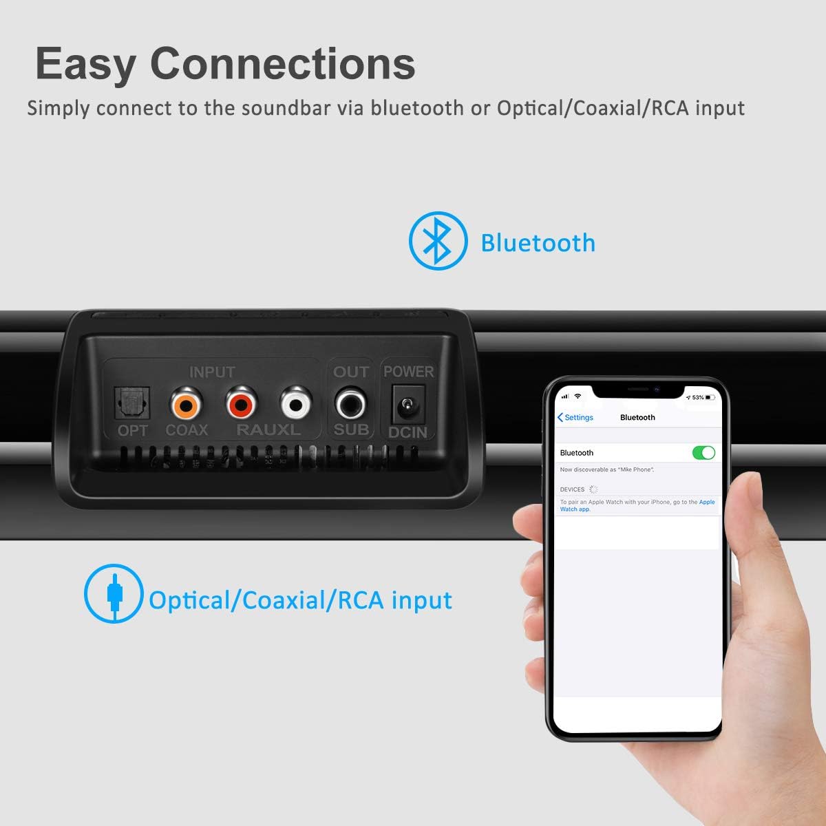 Saiyin Sound Bars for TV with Subwoofer, 100W Soundbar 2.1 CH Surround Sound System, DSP Home Theater Audio, Bluetooth 5.0/Optical/RCA Connectivity