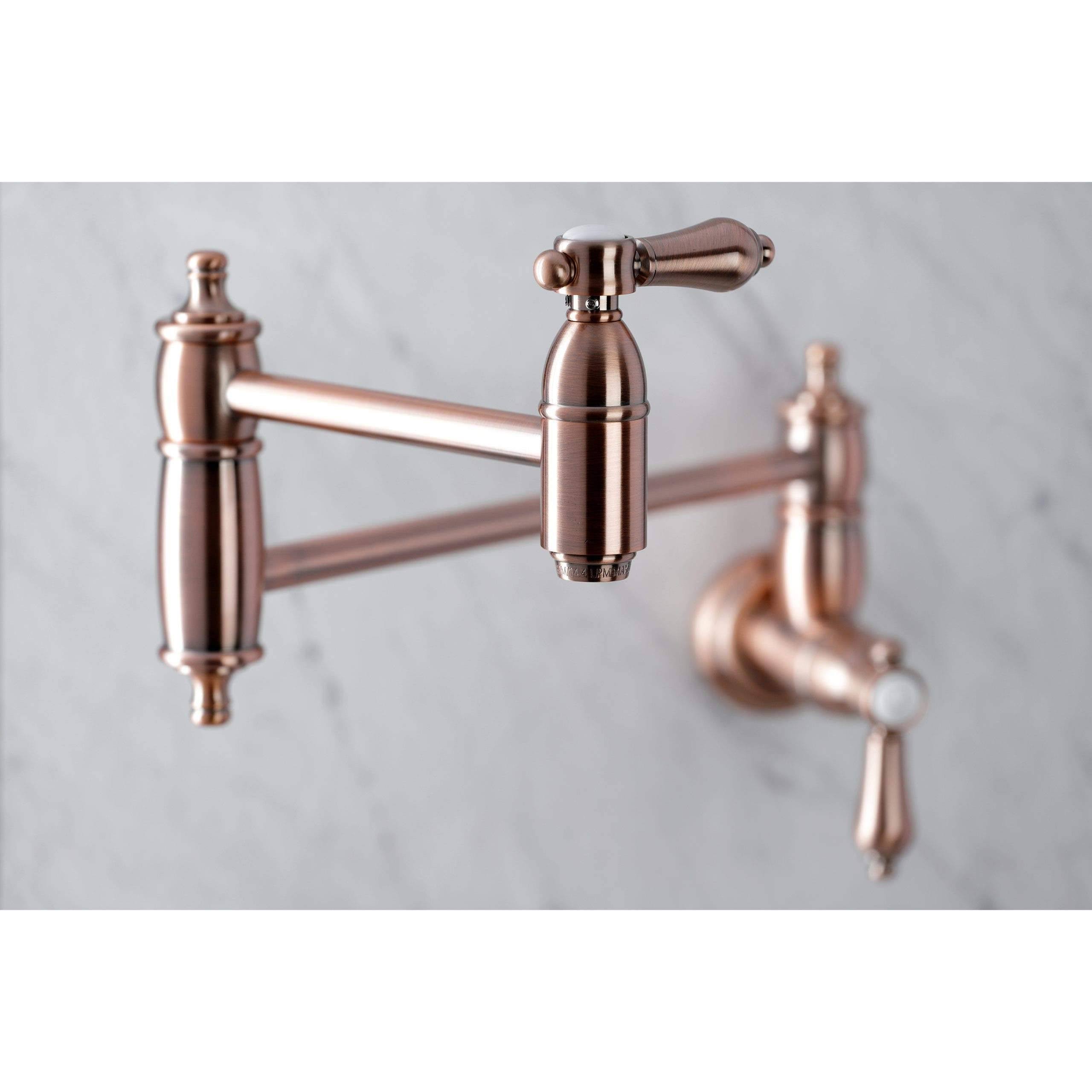 Kingston Brass KS310BALAC Heirloom Wall Mount Pot Filler Kitchen Faucet Antique Copper