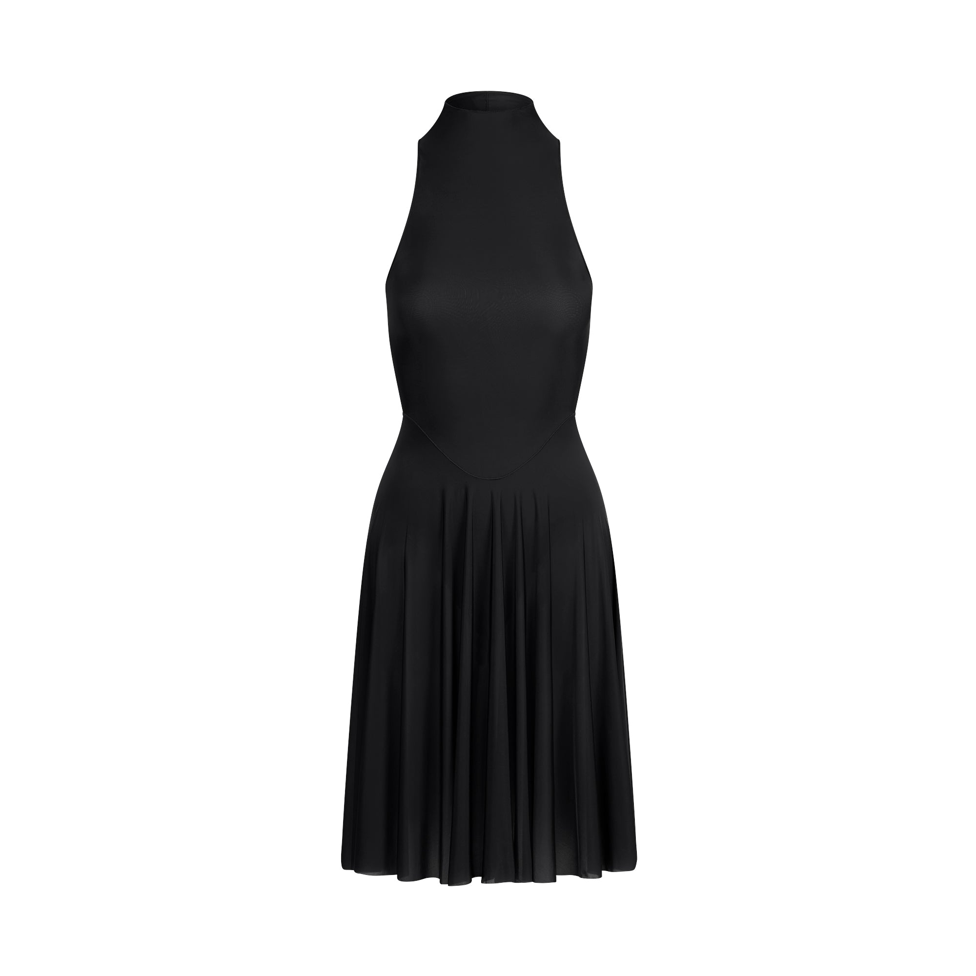 MILKY SHEER HIGH NECK MIDI DRESS | OBSIDIAN