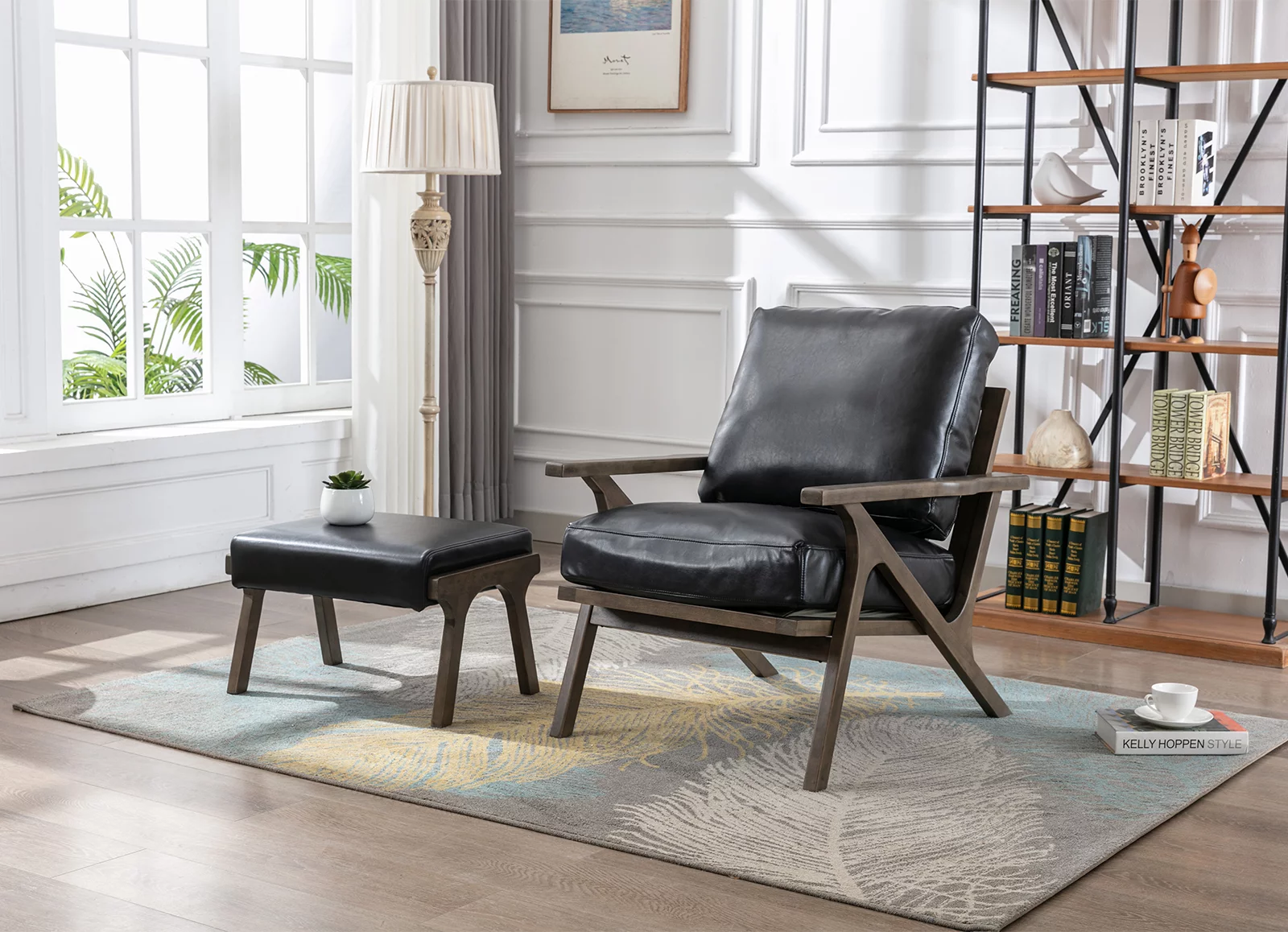Guyou Mid Century Accent Chair and Ottoman Set