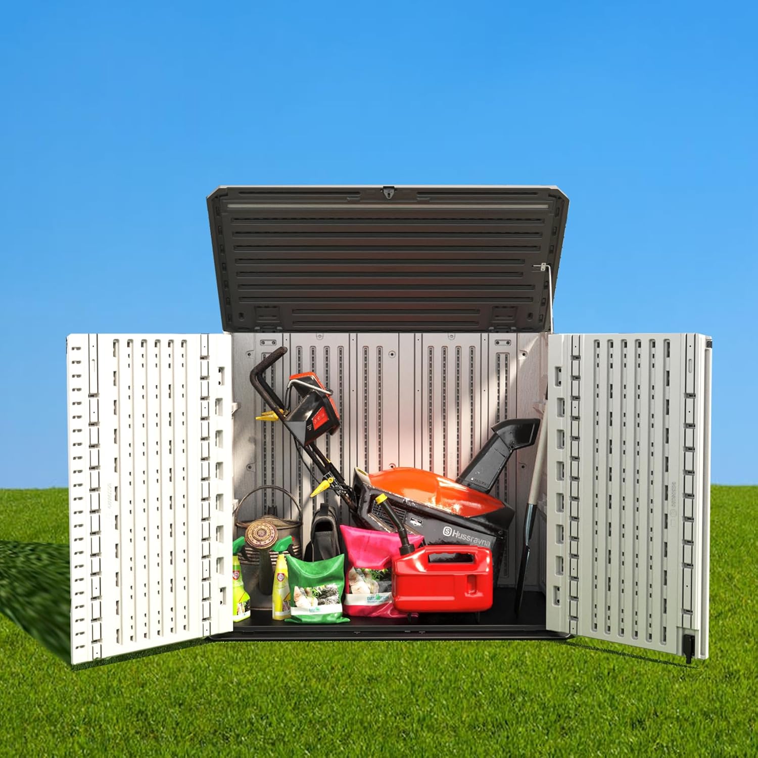 ADDOK Outdoor Horizontal Storage Cabinet,Outdoor Storage Sheds Waterproof/Lockable