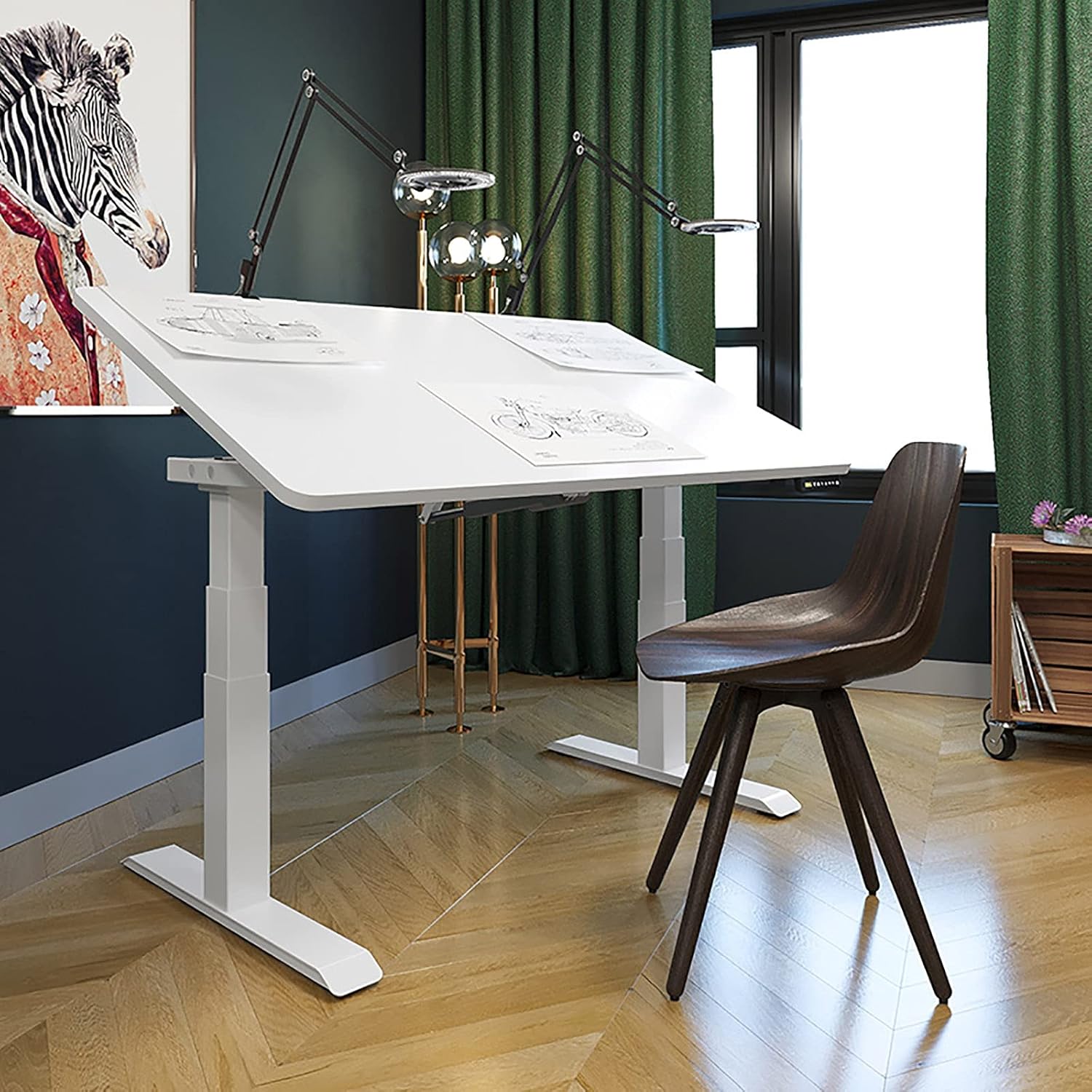 Drafting Desk, Tiltable Tabletop for Artist Electric Lifting Table Tiltable Painting Table Designer Desk Work Table Art Studio Table (Color : White