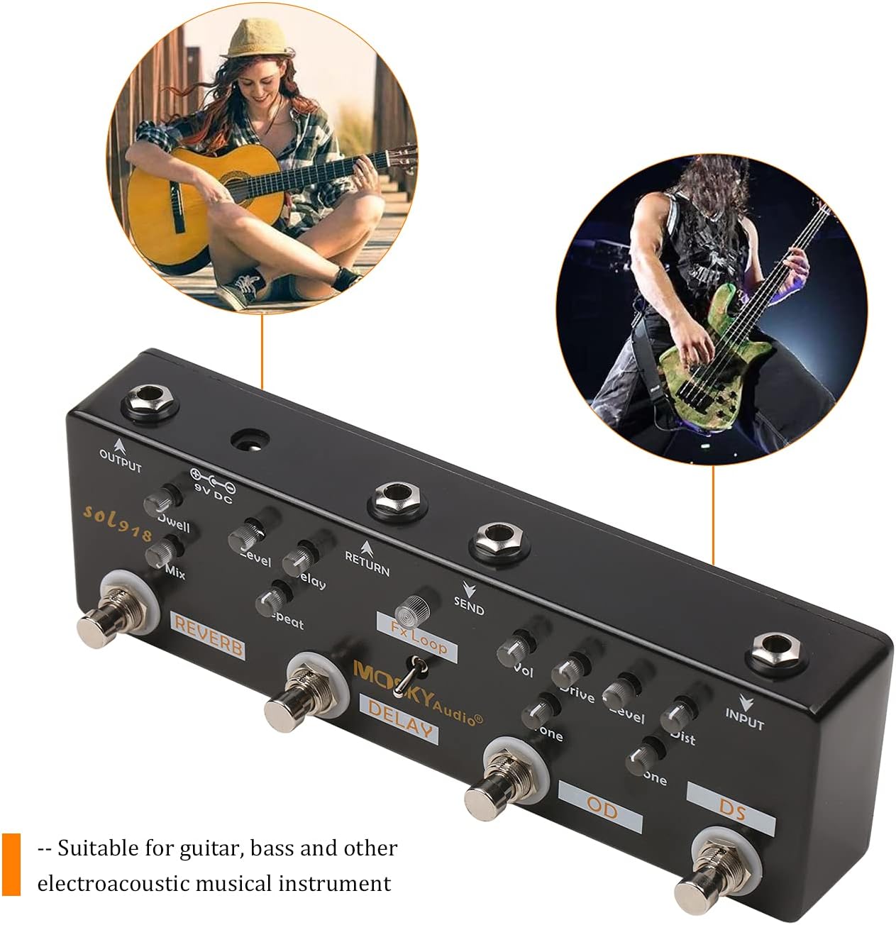 SOL918 5-in-1 Multi Effect Pedal Combined Effect Guitar Pedal True Bypass Multi-in-one Combined Effect Device Reverb Delay FX Loop Overdrive