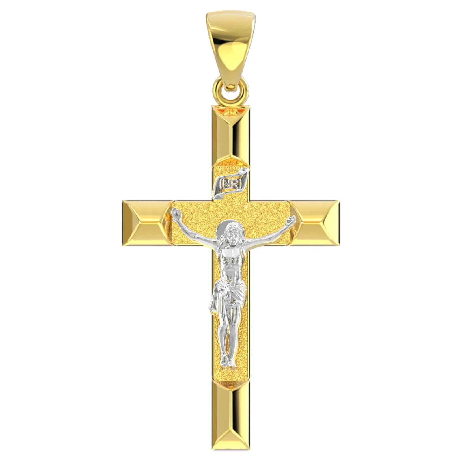 Ladies 14k Yellow Gold Angled Cross Crucifix Pendant Necklace, 32mm