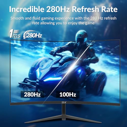 ZZA 32-Inch QHD Curved Gaming Monitor - 2K Resolution, 165Hz Refresh Rate, 1ms Response Time, FreeSync & G-Sync, HDR10, 122% sRGB Coverage, DP/HDMI