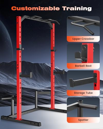 OPPSDECOR Power Cage, Multi-Function Power Rack with Adjustable Cable Pulley System, Squat Rack with Pull-up Bar, J-Hooks