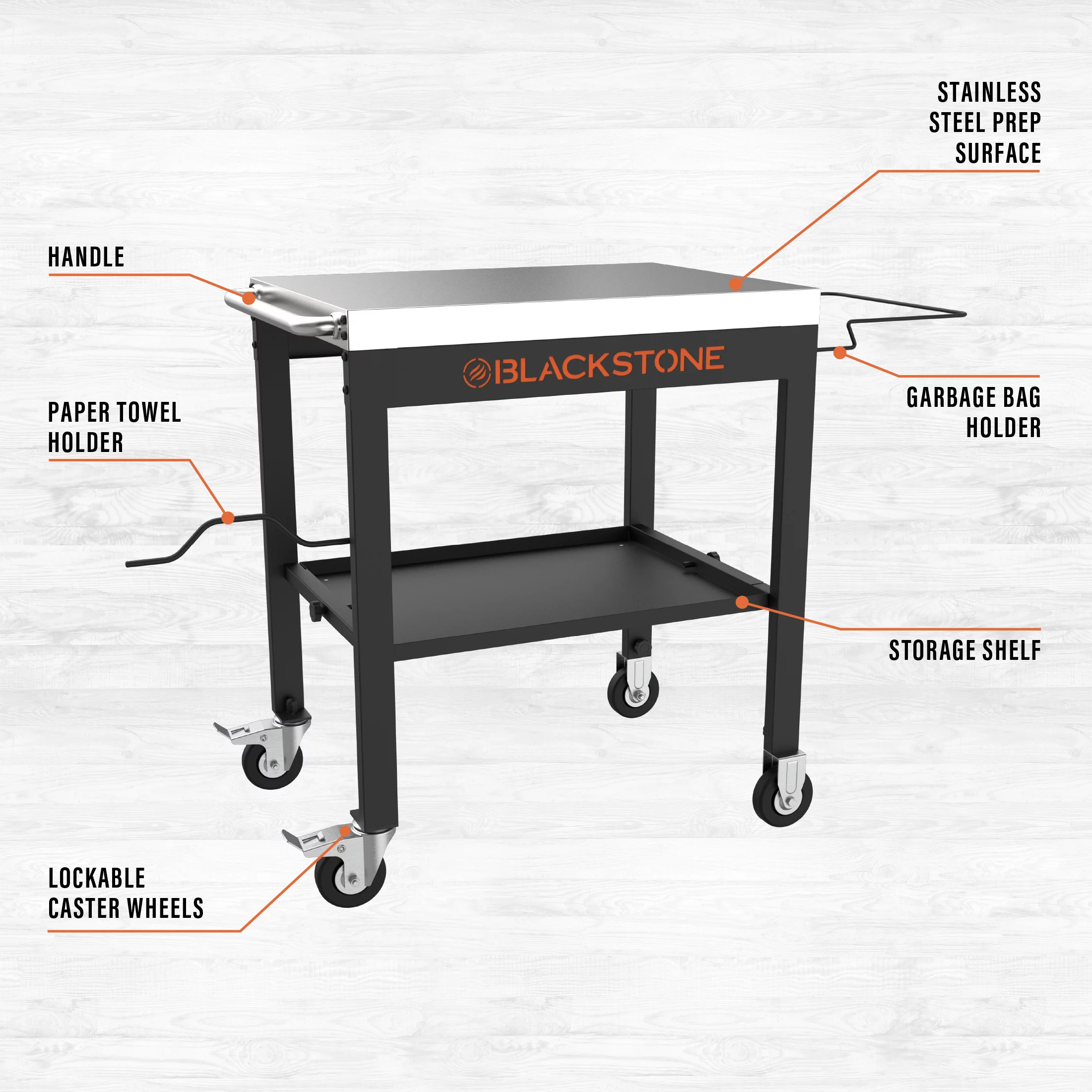 Blackstone 28" Portable Steel Prep Cart with Stainless Steel Top in Black