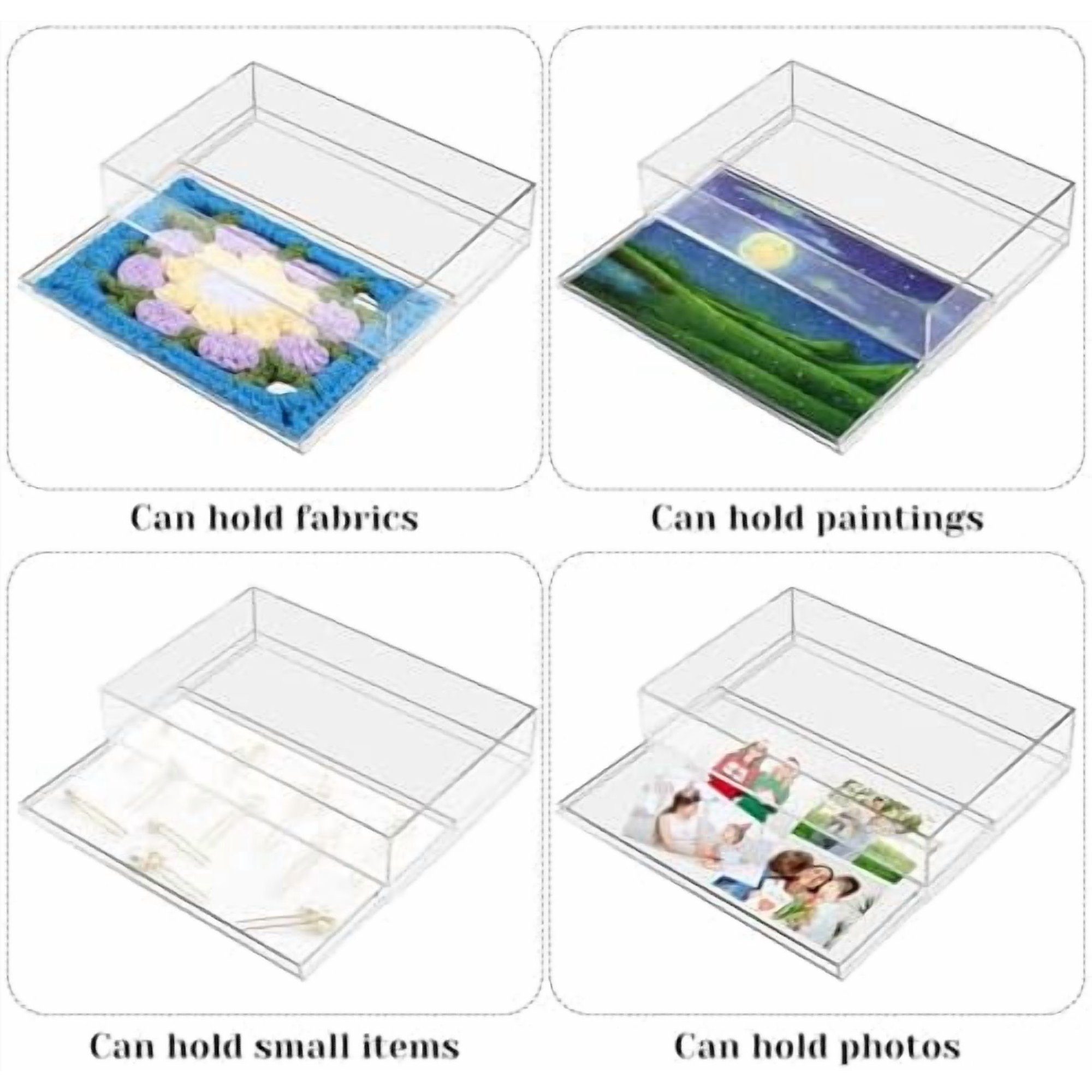 Acrylic Needlepoint Tray 8x 12Large Acrylic Tray with Insert Drawer for Customizable Photos Artwork Fabric Clarity or Messages Display Plastic Drawer