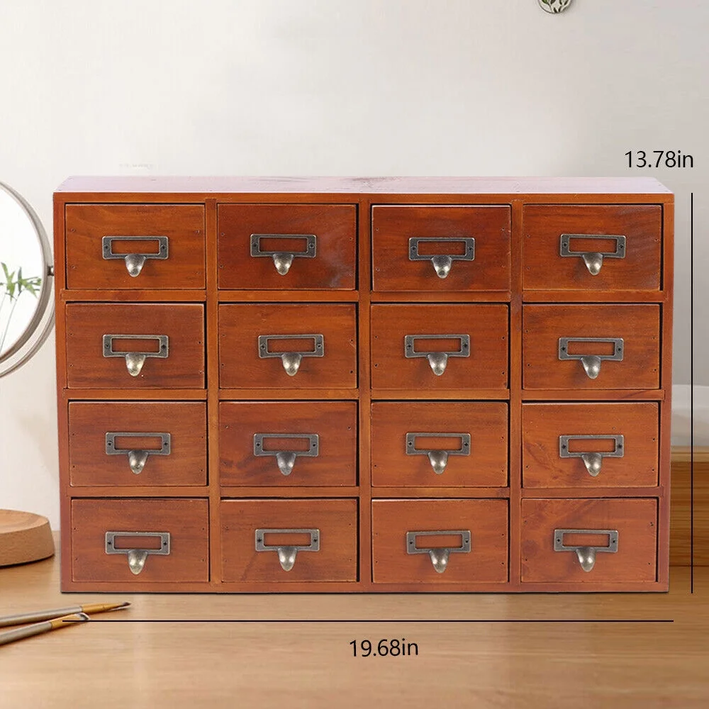 Miumaeov Cabinet 16 Drawers Vintage Wood Apothecary Cabinet Label Holder Card Catalog