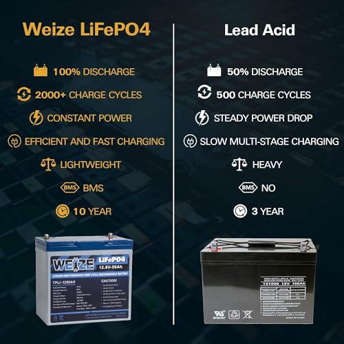 Weize 12V 100Ah TM Bluetooth LiFePO4 Lithium Battery, Built-in 120A BMS