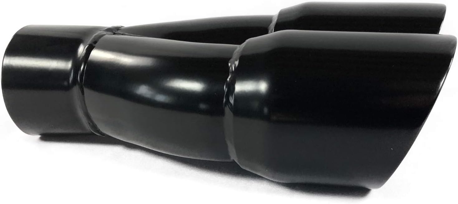 Exhaust Tip Dual 3.00 X 9.50 Long 2.50" Inlet Round Double Wall Slant Black Stainless Wesdon Exhaust Tip Pack of 2