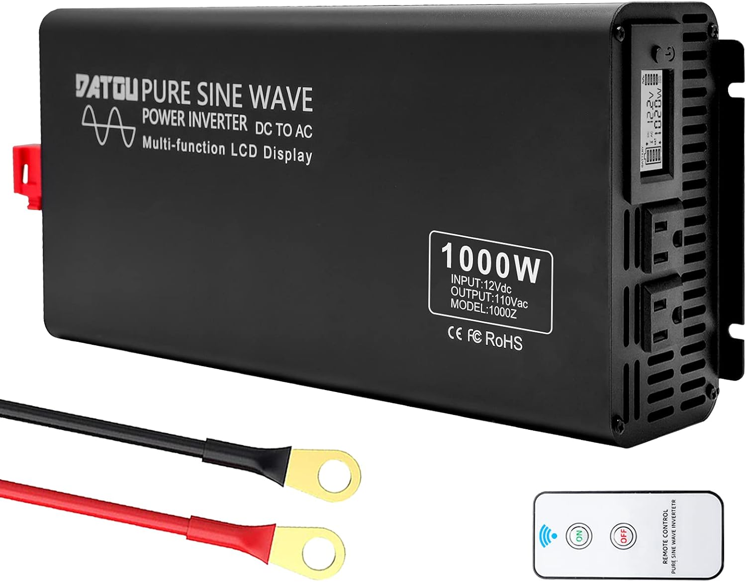DATOUBOSS 3000W Power Inverter 6000W Peak Pure Sine Wave Inverter 12V DC to 110V AC with Dual AC Outlets & LED Display Car Converter(3000W 12-110V)