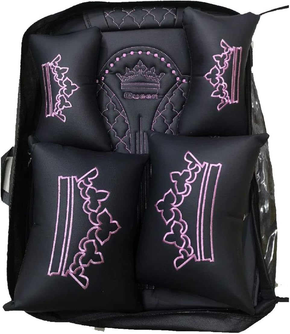 Luxury Auto Car Seat Covers 5 Seats Full Set Universal Fit (Luxurious Black-Pink)