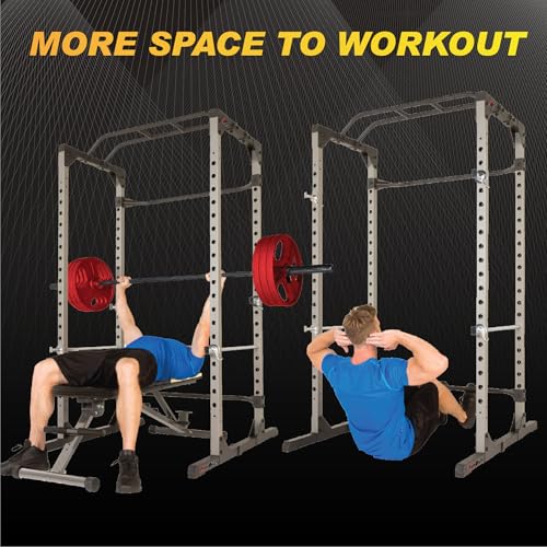 Fitness Reality Power Cage Squat Rack with Optional LAT Pulldown, Cable Crossover, 800 lb Capacity, Multi-Grip Pull-Up Bar, Adjustable Safety Bars