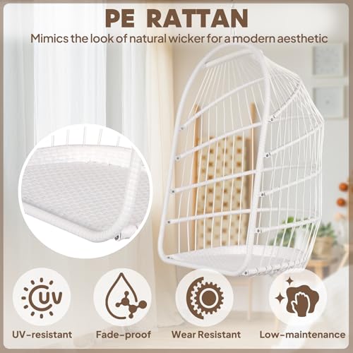 Chihee Egg Chair Foldable Wicker Rattan Hanging Chair Swing Chair Indoor Outdoor Patio Wicker Chair Hammock Chair with Stainless Steel Hanging Kit