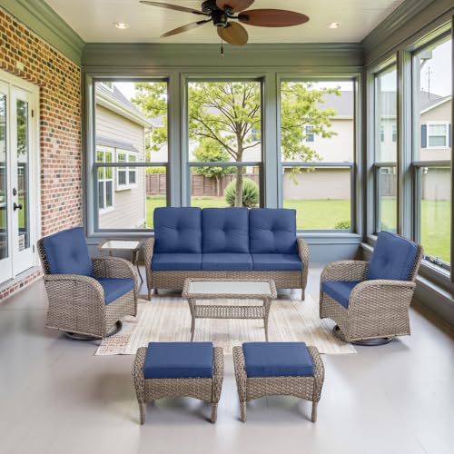 Patio Wicker Chairs Swivel Rocker - Outdoor Swivel Rocking Chairs Set of 2 with Rattan Side Table