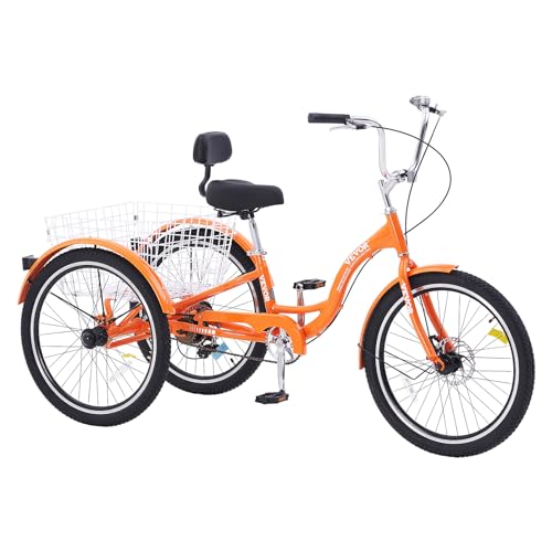 VEVOR Adult Tricycles Bike, 24 Inch Three-Wheeled Bicycles, 3 Wheel Bikes Trikes, Aluminum Alloy Cruiser Bike with Basket & Adjustable Seat