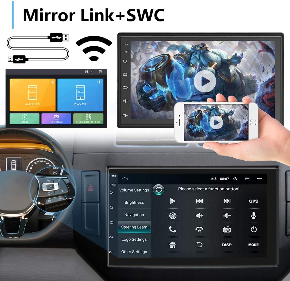 Double Din Android Car Radio with Navigation System Touch Screen Car Stereo Bluetooth Multimedia Player WiFi FM Radio with Backup Camera