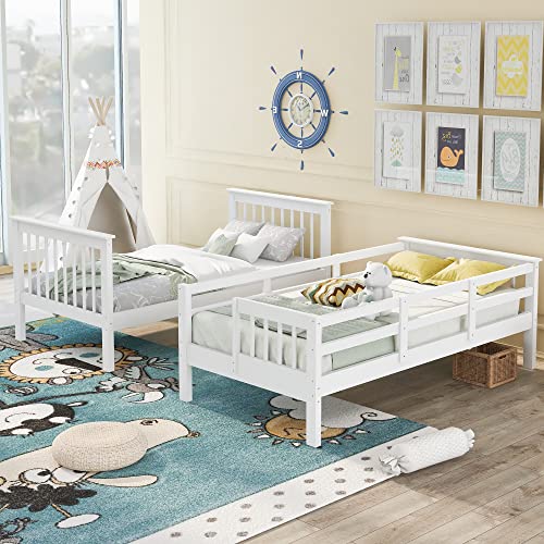 Ball & Cast Full Over Full Bunk Bed with Twin Size Trundle and Built in 4 Drawer,Wood Bunkbed w/Storage Ladder & Slat Support