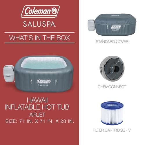 Coleman SaluSpa AirJet 4 to 6 Person Inflatable Hot Tub Square Portable Outdoor Spa with 140 Soothing AirJets and Insulated Cover, Gray