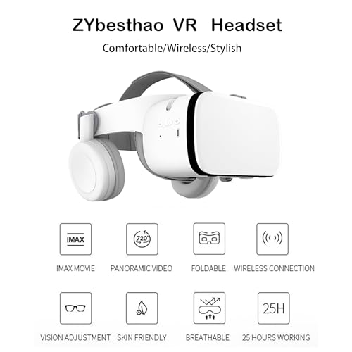 VR Headset for iPhone & Android Phones with Wireless Headphones