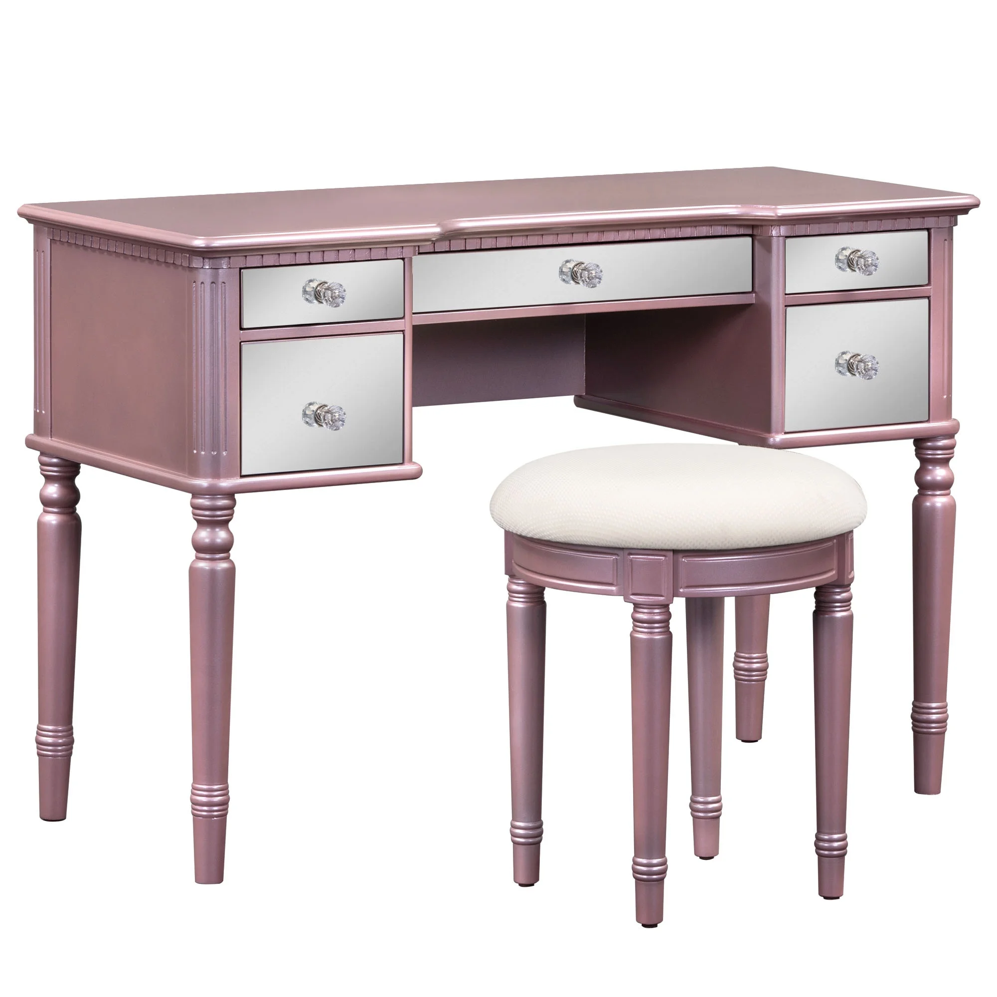Soges Vanity Set with Tri-Fold Mirror Dressing Table Set with Mirrored Drawers and Stool, Makeup Vanity for Bedroom, Pink