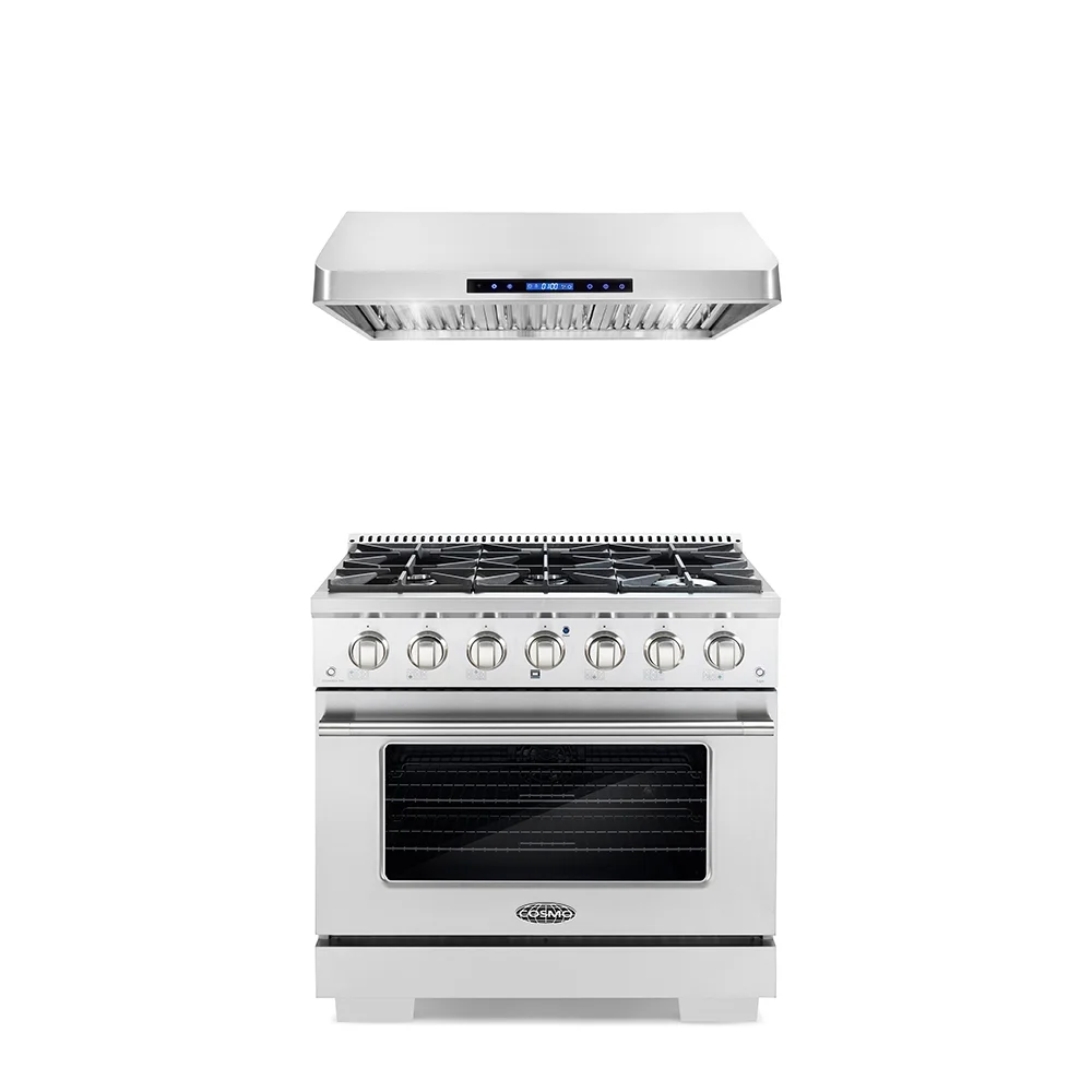 Cosmo 2 Piece Kitchen Appliance Package with 36" Freestanding Gas Range Kitchen Stove & 36" Under Cabinet Range Hood Kitchen Hood Kitchen Appliance