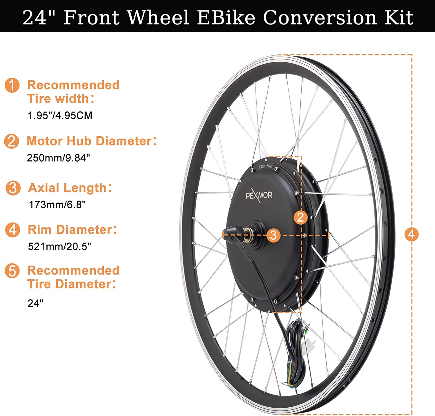PEXMOR Electric Bike Conversion Kit,36V 750W 24"/20" Front Wheel Ebike Conversion Electric Bicycle Hub Motor Kit