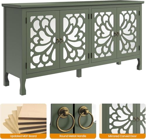 RoyalCraft Buffet Cabinet with Mirror Butterfly Carved Door, 63'' Sideboard Cabinet with Adjustable Shelves