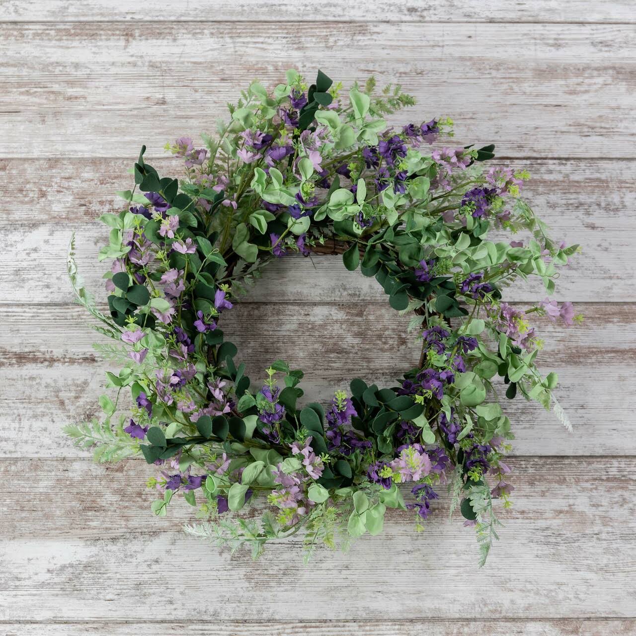 Fern, Eucalyptus & Purple Flower Wreath (Pack of 2)