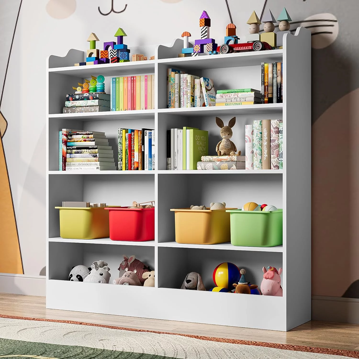 Cozy Castle 5 Tier Kids Bookshelf, Multifunctional Book and Toy Storage Cabinet, Wooden Tollder Bookcase for Bedroom, Playroom, Nursery, White