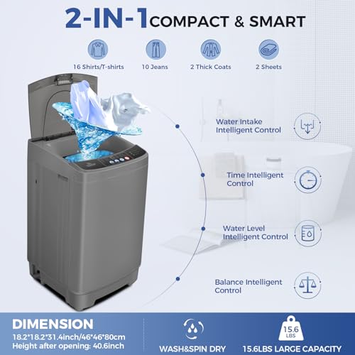 Portable Washing Machine Full-Automatic Portable Washer 2.1 Cu.ft Compact Washer for Home