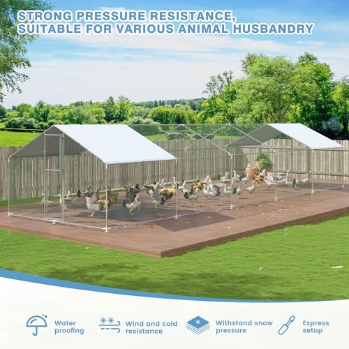 Polar Aurora Metal Chicken Coop, Large Outdoor Chicken Pen, Walk-in Chicken Run for 6-20 Chickens