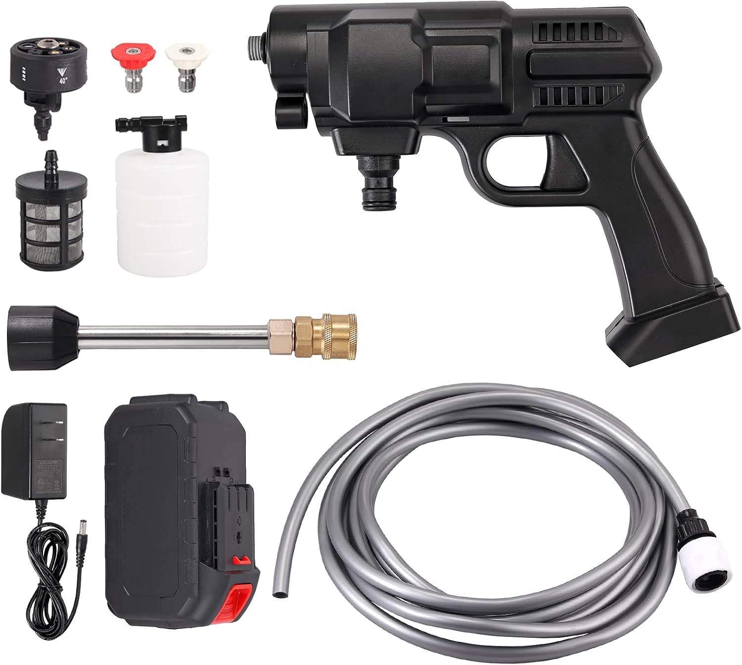JUSTOOL Cordless Pressure Washer Power Washer 20V 4.0Ah Batteries Powered Cleaner 450 PSI Pressure Jet Cleaner 6 in 1 Adjustable Nozzle with Cleaning