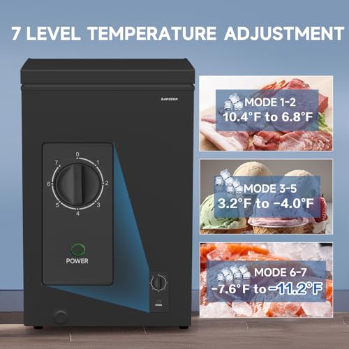 BANGSON 3.5 Cu.Ft Chest Freezer, Compact Deep Freezer with Removable Basket, Adjustable Thermostat, Energy-Saving