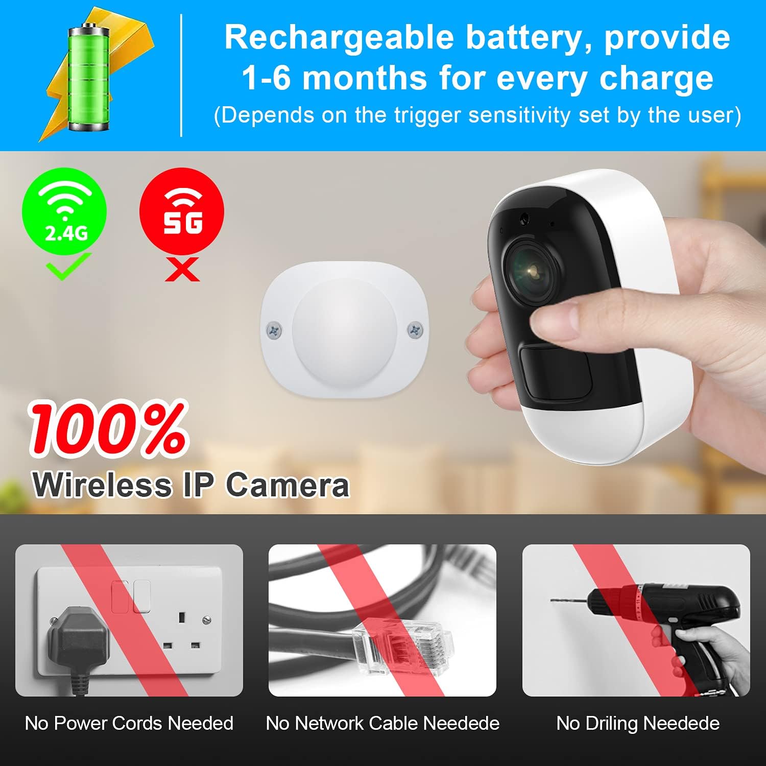 Wireless Security Camera Outdoor, 2K Indoor Security Camera for Home Security