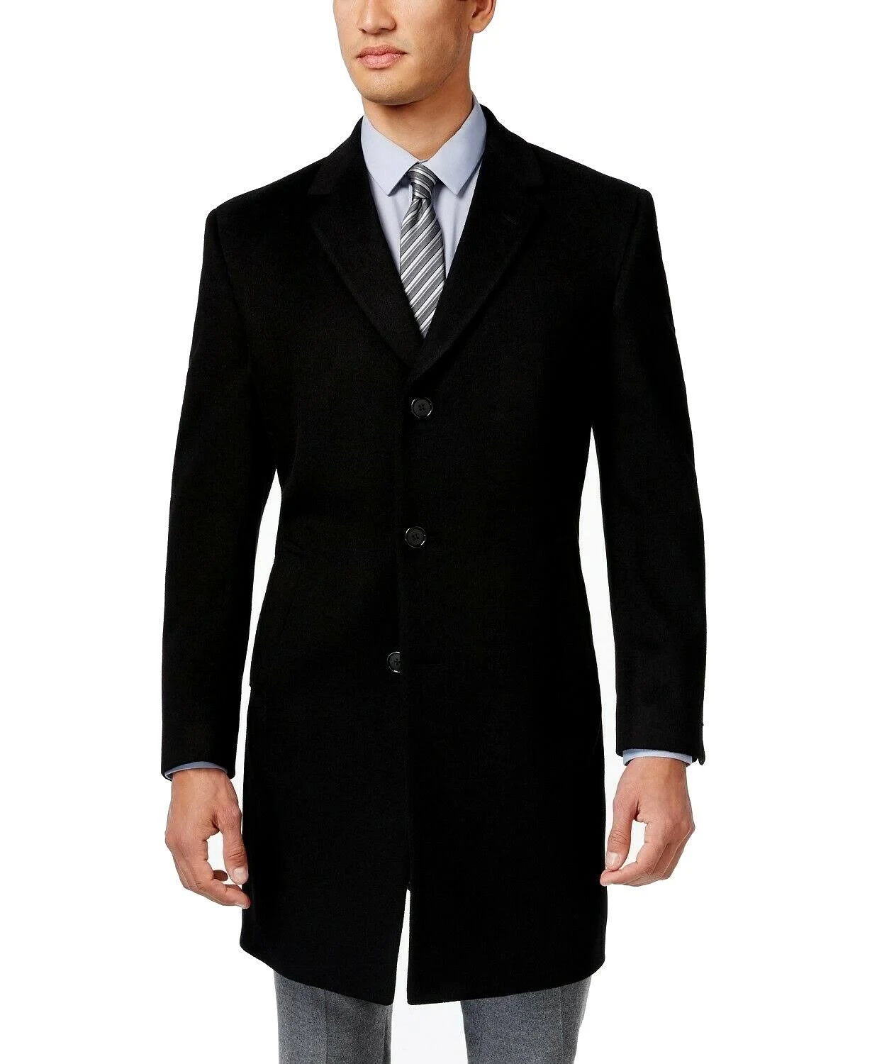 Kenneth Cole Reaction Raburn Wool-Blend Over Coat Slim-Fit 40s Black