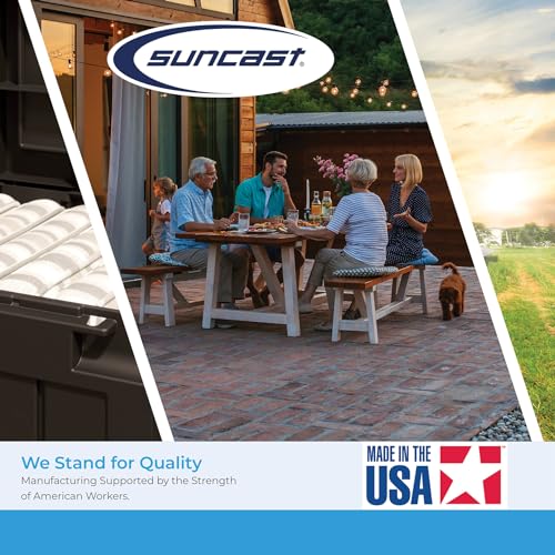 Suncast Elements Stylish Lightweight Loveseat Outdoor Seating with Convenient Built In Universal Storage, and All Weather Plastic, White