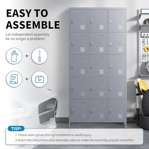 6 Doors Metal Lockers for Employees 72" H Storage Cabinet Lockable Locker with Shelves Steel Storage Locker for Gym School Office Home Requires