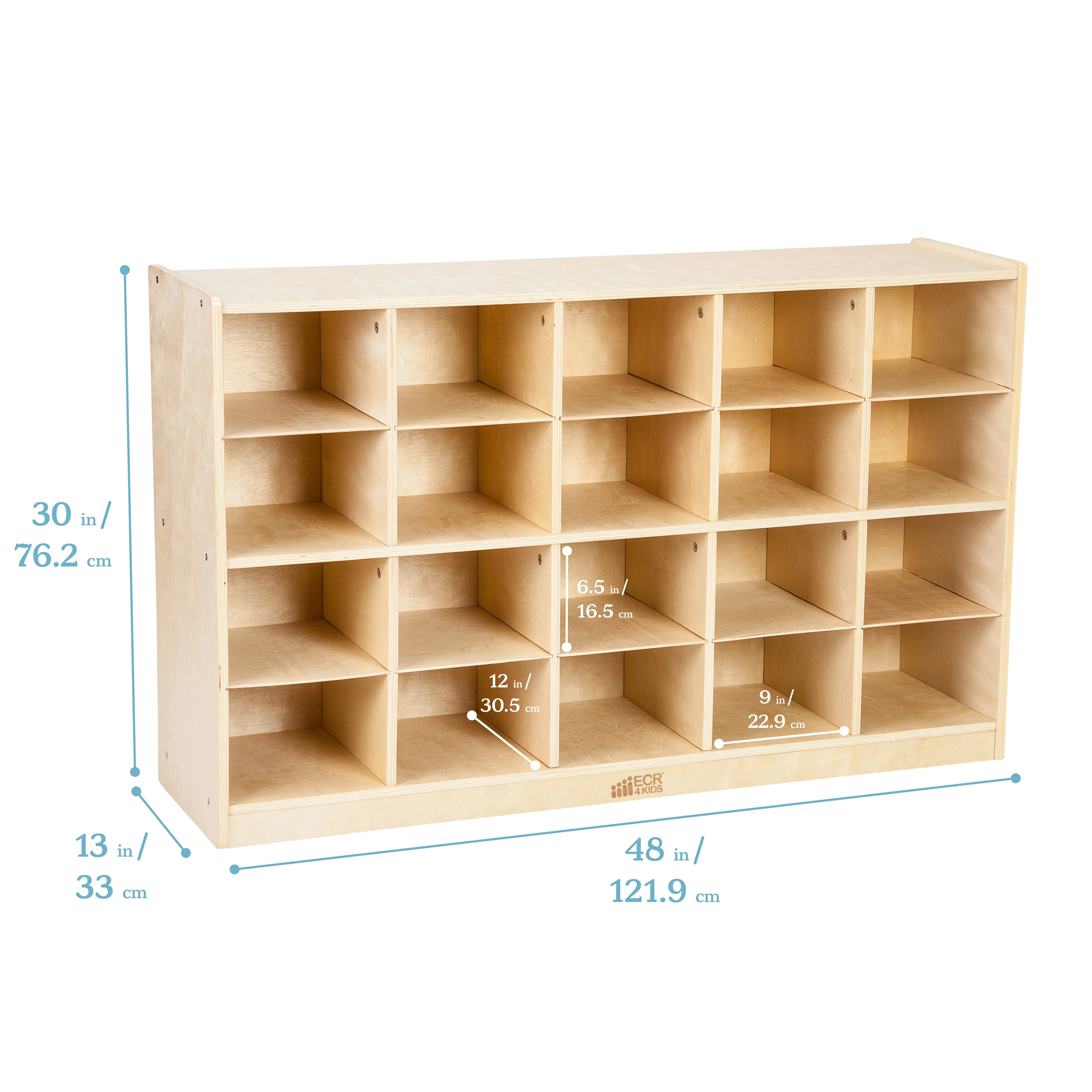 ECR4Kids 20 Cubby Mobile Tray Storage Cabinet, 4x5, Classroom Furniture, Natural