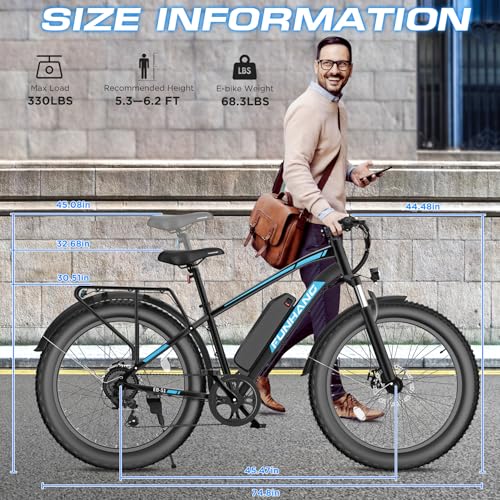 Electric Bike for Adults, 1000W Peak Ebike, 25MPH 60Miles Electric Mountain Bike, 26" Fat Tire Electric Bicycle with 48V 13AH Battery, Rear Rack