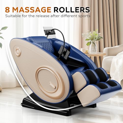 Massage Chair with Zero Gravity, Full Body Massage Chair Recliner with Airbags, Heating, Bluetooth Speaker, Foot Roller, Touch Screen, Gold
