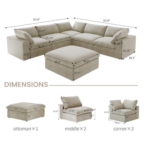 160.6" Cloud Couch Modular Sectional Sofa for Livingroom,Oversized Convertible Sofa with Storage Ottomans,6 Seat Wide Couches