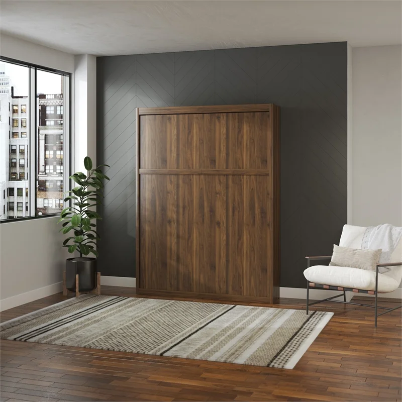Bowery Hill Transitional Engineered Wood Brown Full Murphy Wall Bed